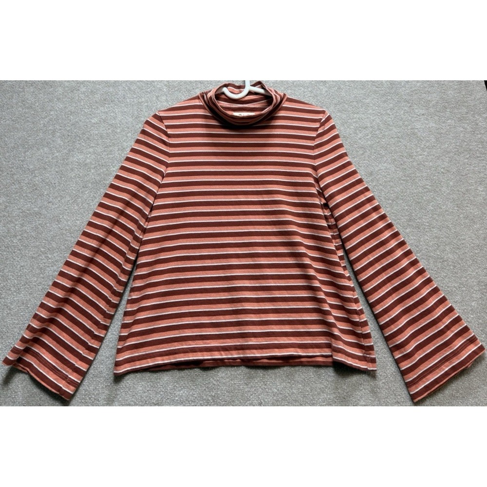 Madewell Women's X Small Top Wide Sleeve Orange Burgundy Striped Turtleneck GUC